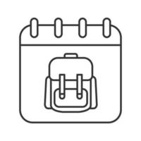 1 de septiembre icono lineal. Ilustración de línea fina. página de calendario con la mochila del estudiante. símbolo de contorno. dibujo de contorno aislado vectorial vector