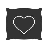 Square pillow with heart shape glyph icon. Silhouette symbol. Negative space. Vector isolated illustration