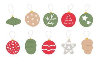 año nuevo conjunto de bolas de navidad dibujadas a mano. decoración de elementos aislados para postal, pegatinas vector