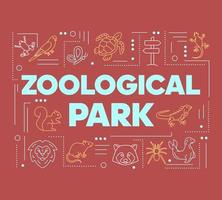 Banner de conceptos de palabra de parque zoológico. especies de animales salvajes. diversidad de mamíferos y reptiles. presentación, sitio web. idea de tipografía de letras aisladas con iconos lineales. ilustración de contorno vectorial vector