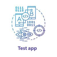 Test app concept icon. Software development process idea thin line illustration. Tools for mobile device app programming. IT project. Application management. Vector isolated outline drawing