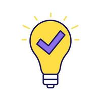 Approved idea color icon. Marketing strategy. New product or service. Checked innovation. Light bulb with check mark. Isolated vector illustration