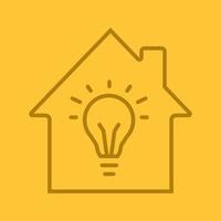 Home electrification linear icon. House with light bulb inside. Thin line outline symbols on color background. Vector illustration
