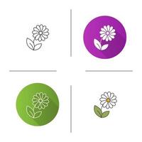 Camomile icon. Flat design, linear and color styles. Isolated vector illustrations