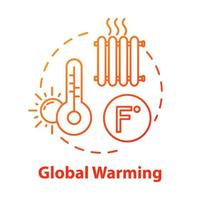 Global warming concept icon. Heat wave. High temperature. Industrial damage. Ozone hole and depletion. Climate change idea thin line illustration. Vector isolated outline RGB color drawing