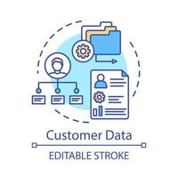 icono del concepto de datos del cliente. sistema contable, soporte a clientes. cuenta del consumidor, ilustración de línea fina de idea de información de perfil. currículum. dibujo de contorno aislado vectorial. trazo editable vector