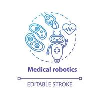 Medical robotics blue gradient concept icon. Health care computer machines idea thin line illustration. Types of robots. Innovative hospital system. Vector isolated outline drawing. Editable stroke