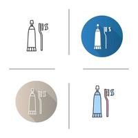 Toothbrush and toothpaste icon. Flat design, linear and color styles. Dentifrice. Isolated vector illustrations
