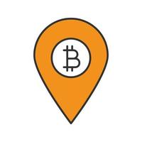 Bitcoin ATM location color icon. Map pinpoint with bitcoin sign. Isolated vector illustration
