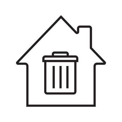 House with trashcan inside linear icon. Garbage removal service. Thin line illustration. Contour symbol. Vector isolated outline drawing