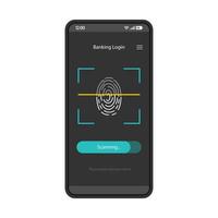 Fingerprint scanning smartphone app interface vector template