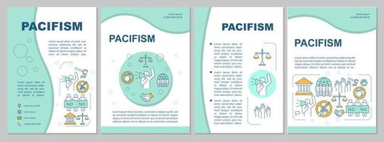 Pacifism movement brochure template layout. Militarism resistance flyer, booklet, leaflet print design with linear illustrations. Vector page layouts for magazines, annual reports, advertising posters