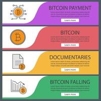 Conjunto de plantillas de banner web bitcoin. pago de bitcoin, documento, cayendo. elementos del menú de color del sitio web. conceptos de diseño de encabezados vectoriales vector