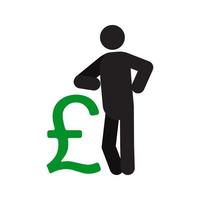 Man lean on pound sign silhouette icon. Businessman, analyst, economist, financier, marketer, manager. Successful and confident person. Isolated vector illustration