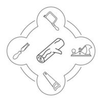 Conjunto de iconos lineales de herramientas de trabajo en madera. Inicio sesión. sierra de mano, sierra de calar, cincel, plano de gato. ilustraciones vectoriales aisladas vector