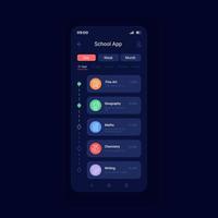 Learning courses list night mode smartphone interface vector template