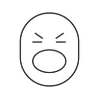 Shocked smiley linear icon. Face with open mouth and tightly closed eyes. Thin line illustration. Contour symbol. Vector isolated outline drawing