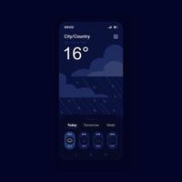 Storm weather forecast night mode smartphone interface vector template