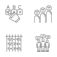 Survey linear icons set. Choosing option. Customer satisfaction level with emoticons. Select number. Mass poll. Thin line contour symbols. Isolated vector outline illustrations. Editable stroke