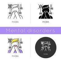 Phobia icon. Fear of spiders. Arachnophobia. Horror. Panic attack. Anxiety and distress. Psychotherapy. Mental disorder. Flat design, linear and color styles. Isolated vector illustrations