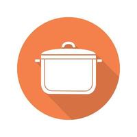 Pot flat design long shadow icon. Saucepan. Vector silhouette symbol