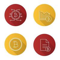 Bitcoin flat linear long shadow icons set. Bitcoin document, falling, payment. Vector outline illustration