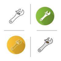 Adjustable wrench icon. Flat design, linear and color styles. Spanner. Isolated vector illustrations