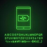 Smartphone battery charging neon light icon vector