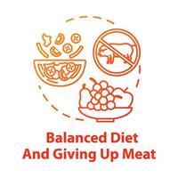 Balanced diet and giving up meat concept icon. No animal food. Nutritious diet. Healthcare. Organic meal. Going vegan idea thin line illustration. Vector isolated outline RGB color drawing