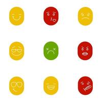 conjunto de iconos de color de glifo de sonrisas. buen y mal humor. sonriendo, besando, triste, fresco, muerto, enojado, riendo, emoticonos enfermos. símbolos de silueta sobre fondo blanco. espacio negativo. ilustraciones vectoriales vector