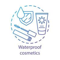 Waterproof skincare cosmetics concept icon. Water resistant mascara, sunscreen cream idea thin line illustration. Makeup products waterproof formula. Vector isolated outline drawing. Editable stroke