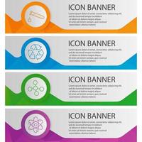 Chemical lab banner templates set. Atom, molecule and recycle symbols, test tube with liquid. Website menu items with linear icons. Color polygonal web banner concepts. Vector backgrounds