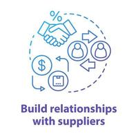 Build relationships with suppliers blue concept icon. Business agreement idea thin line illustration. Dropshipping management, networking. Companies collaboration. Vector isolated outline drawing