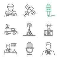 Mass media linear icons set vector