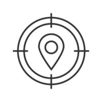 Destination searching linear icon. Aim on map pinpoint thin line illustration. Delivery service contour symbol. Vector isolated outline drawing