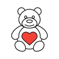Teddy bear with heart shape linear icon. Thin line illustration. Contour symbol. Vector isolated outline drawing
