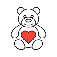 Teddy bear with heart shape linear icon. Thin line illustration. Contour symbol. Vector isolated outline drawing