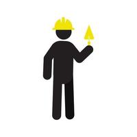 Man with triangular shovel silhouette icon. Building worker. Isolated vector illustration