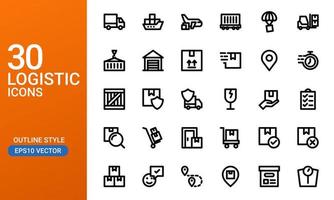 Cargo and logistic icon set in outlined style. Perfect for design element of delivery and shipping app UI UX. vector