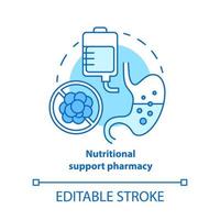 Nutritional support pharmacy concept icon. Medicine idea thin line illustration. Supplementary medication prescription. Assistive drug therapy. Vector isolated outline drawing. Editable stroke