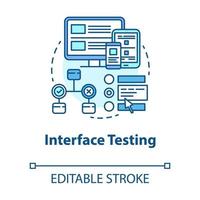 Interface testing concept icon. UX, UI check idea thin line illustration. Software development stage. Application programming and coding. IT project. Vector isolated outline drawing. Editable stroke