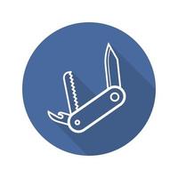 Penknife flat linear long shadow icon. Multifunctional pocket knife. Vector line symbol