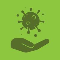 Open hand with virus particle glyph color icon. Silhouette symbol. Antiviral immunity. Negative space. Vector isolated illustration