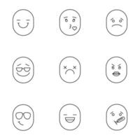 Smiles linear icons set. Thin line contour symbols. Good and bad mood. Smiling, kissing, sad, cool, dead, angry, laughing, sick emoticons. Isolated vector outline illustrations