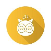 Sleeping owl flat design long shadow glyph icon. Owl with zzz symbol. Vector silhouette illustration