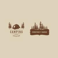 bundle camp in forest logo vector illustration with retro and vintage styles isolated on bright background