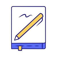 cuaderno con lápiz icono de color azul. Bloc de notas, diario, artículo estacionario. tomando notas, organizador de listas de tareas. bloc de dibujo, cuaderno, planificador con marcador. ilustración vectorial aislada vector