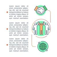 Community, contract agreement, deal article page vector template. Brochure, magazine, booklet design element with linear icons and text boxes. Print design. Concept illustrations with text space