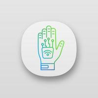 Human microchip implant in hand app icon vector