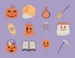 halloween celebration icons set vector